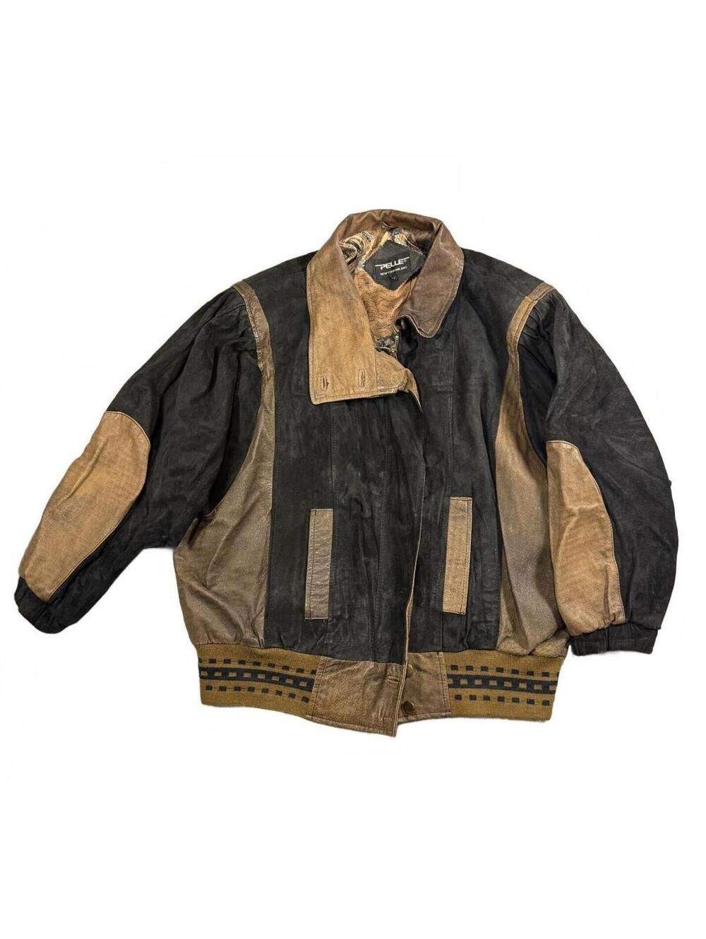 Pelle Pelle Leather Jacket Mens M Black Brown Bomber Genuine Leather Vintage